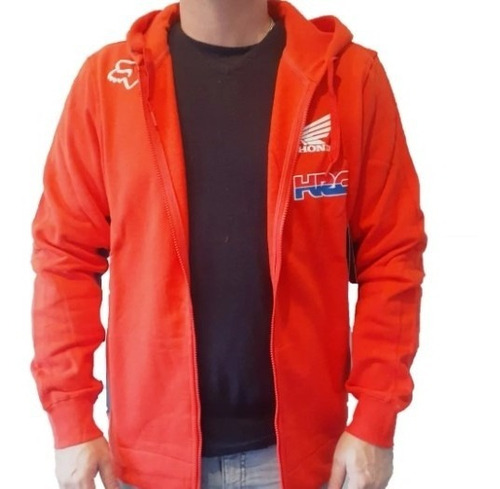 Campera Roja Logo Honda Hrc 360 Zip Capucha Moto Atv Fox 