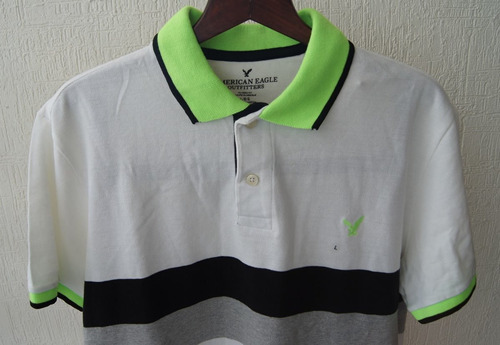 American Eagle Playera Polo Talla L Color Blanco Con Rayas