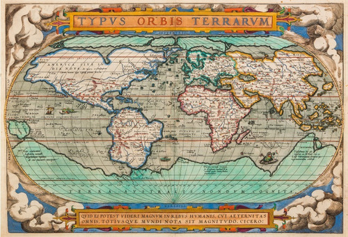 Mapa Mundi 1570 Theatrum Orbis Terrarum 100x69cm Adhesivo