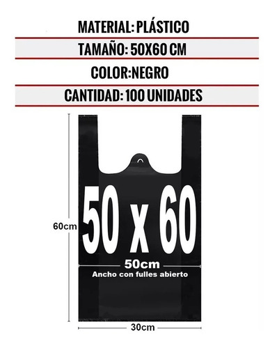 Imagen 2 de 10 de Bolsas Plásticas Tipo Camiseta - 50x60 - 100 Unidades.