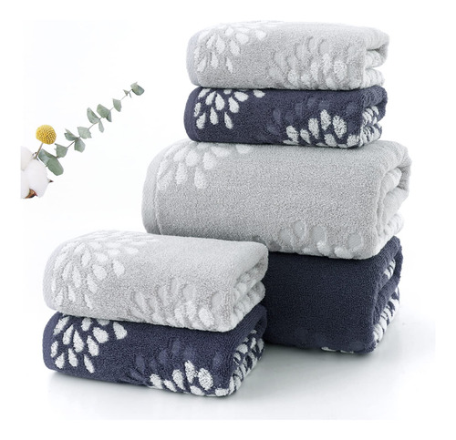 Juego 2 Toallas Mano Flores Hortensias 100% Algodón Absorb