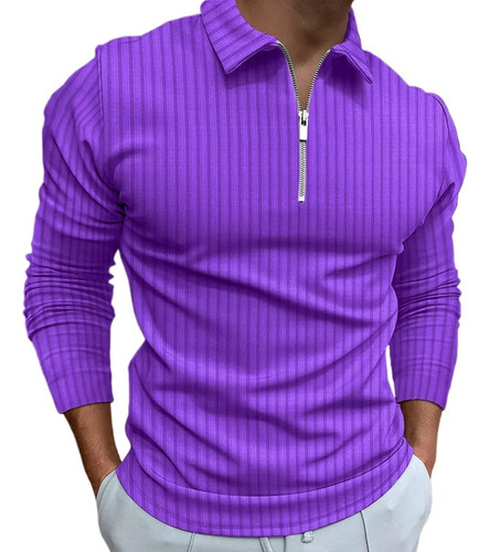 Camisa Polo Masculina Com Zíper Manga Comprida Blusa A