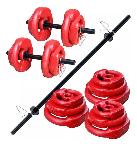 Barra + 2 Mancuernas + 24 Kg En Discos Con Manija Kit Set P