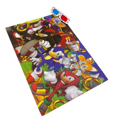 Imagen 2 de 2 de Puzzle 3d Sonic 60 Piezas Con Anteojos Tapimovil
