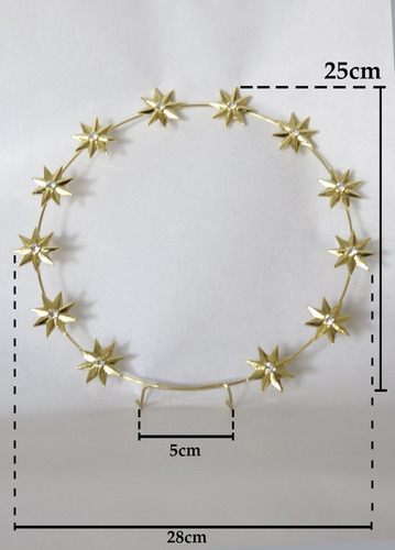 Auréola Folheada Estrelas Dourada 130mm Nossa Senhora Graças