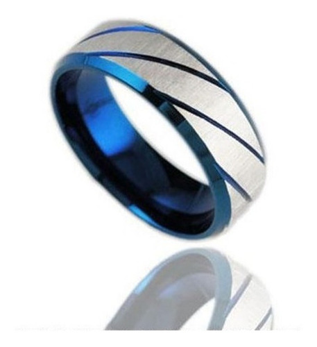 Imagen 3 de 4 de Anillo Caballero Acero Pavonado Azul - 170
