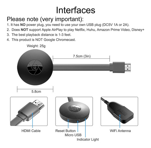 Mirascreen G2 Chromecast Adaptador Inalámbrico De Pantalla H Negro