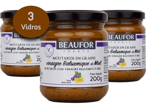 Mostarda Francesa Beaufor Balsâmico E Mel 200g (3 Vidros)