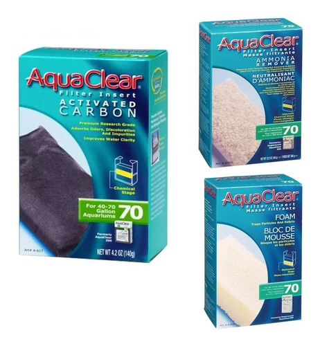Repuesto Aquaclear 70 Esponja Carbon Amoniaco Acuario Pack