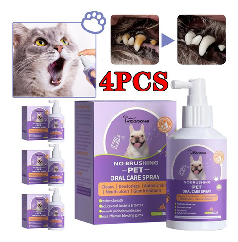 Aerosol Bucal Para Mascotas, 4 Unidades, Limpieza De Dientes