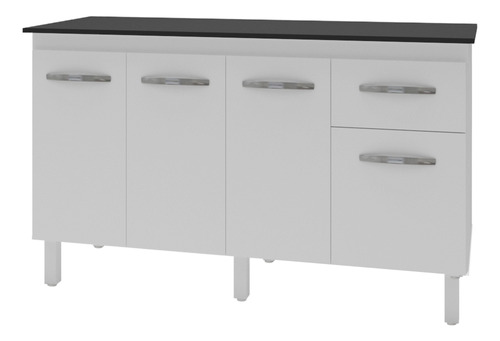 Moblis Móveis kit balcão gabinete armário cozinha 140 cm com tampo camile cor branco tampo preto