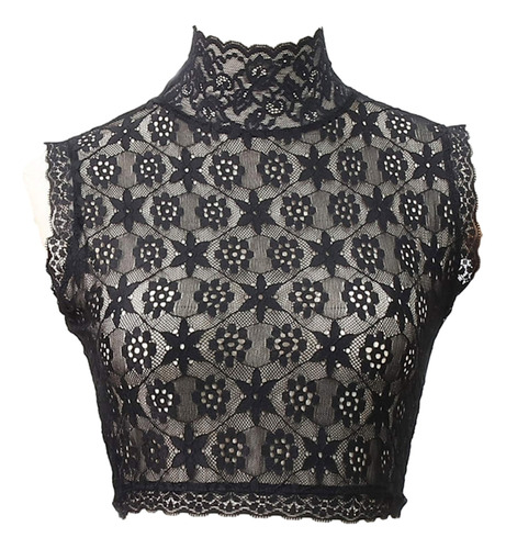 (bk-l) De Encaje Con Cuello Alto, Cuello Falso, Media Blusa,