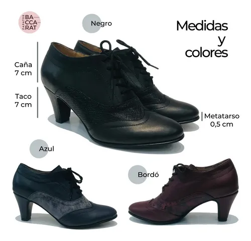 Zapato Taco Alto Cordones De Vestir Mujer Cuero Art 614