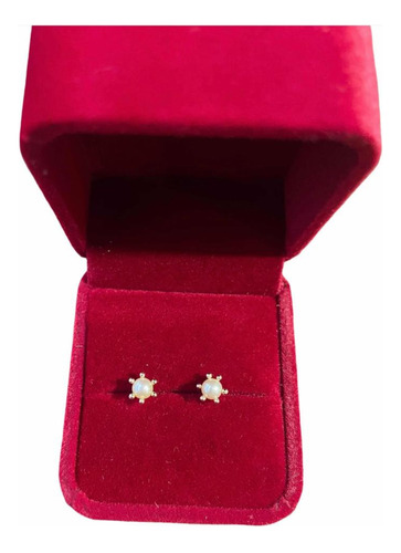 Aros De Oro 18k Perlas Cultivadas 4mm Con Pistilos