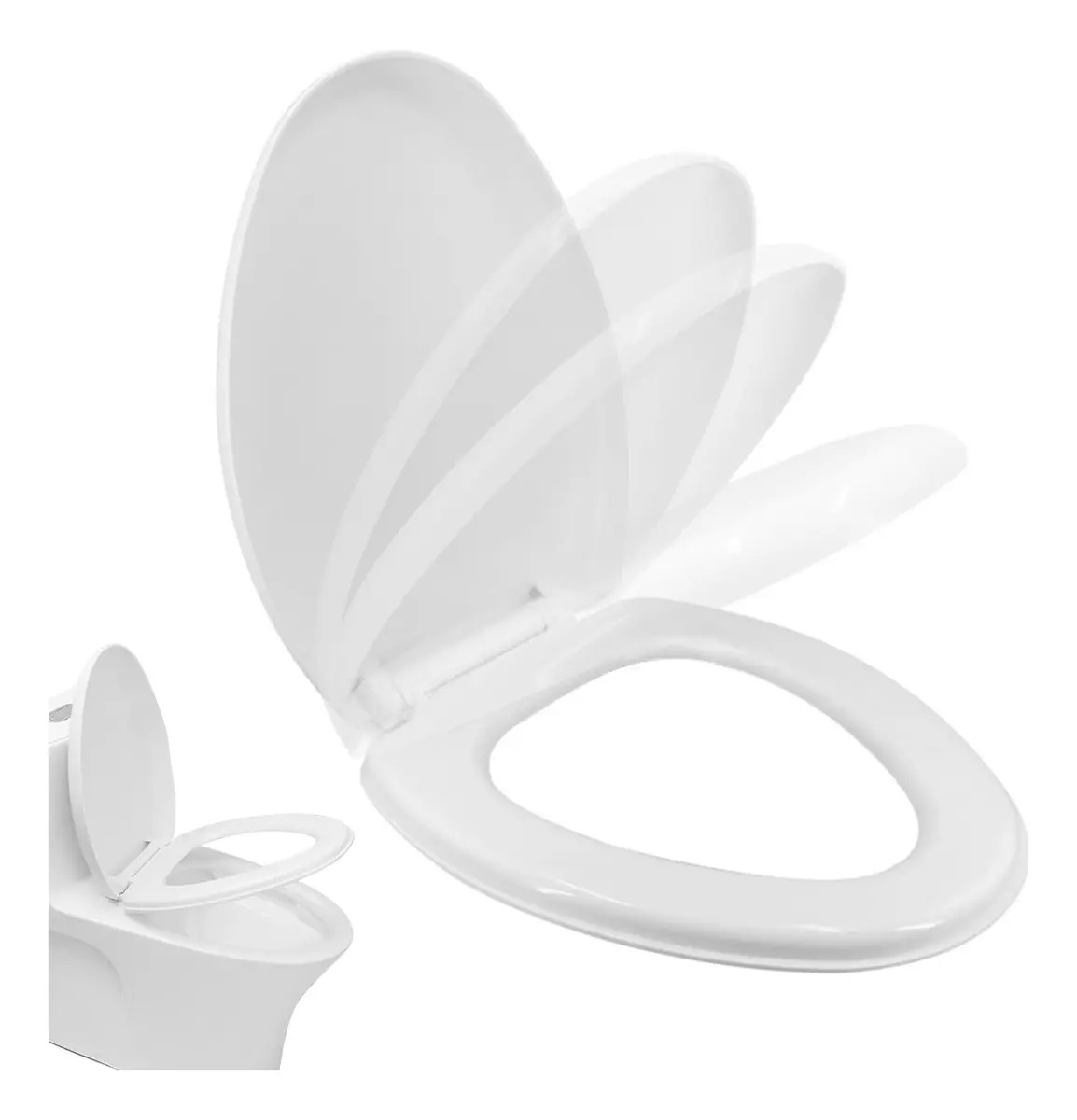 Asiento Inodoro Alargado Tapa Wc Baño 46CM Forma de V, Asiento para Inodoro de Cierre Lento y Silencioso Universal PP Tapa de Inodoro Redondo Económico para Retrete Toilet Seat Hog