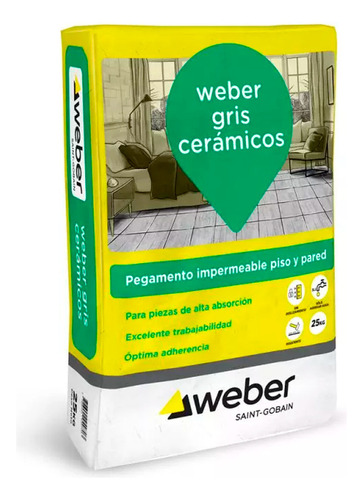 Pegamento Weber Gris Ceramicos Bolsa X 30 Kg Piso Pared