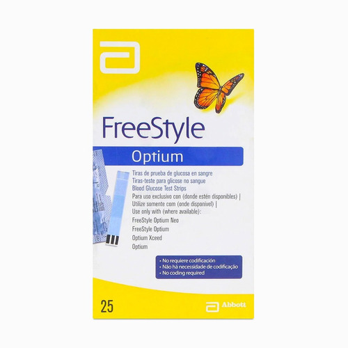 Freestyle Optium Tira Reactiva Para Glucosa 25 Tiras 