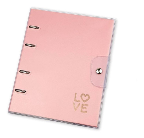 Caderno Argolado Fichario Ultra 190 Fls Pink Love Pvc Ótima
