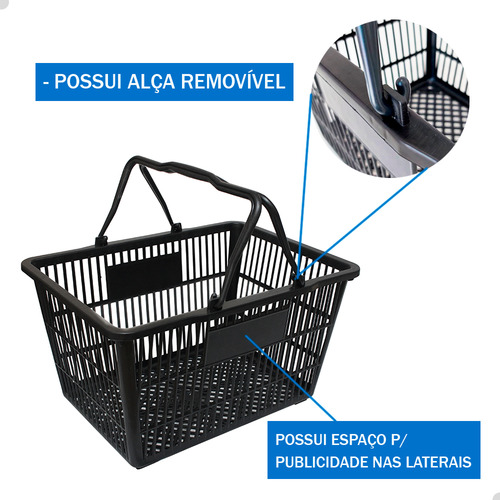 5 Cestas De Compras Reforçada P/ Supermercados Lojas 22l