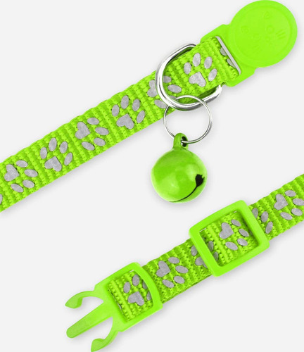 Collares Reflectantes Para Gatos Con Campana Color Verde Green Liso