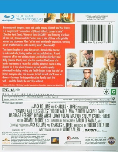 Imagen 2 de 3 de Blu-ray Hannah And Her Sisters / Hannah Y Sus Hermanas