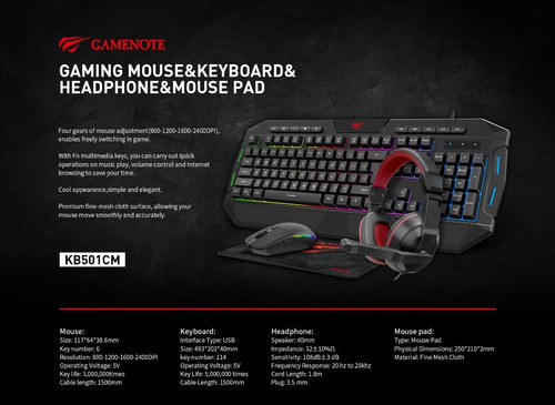 Imagen 9 de 9 de Combo Havit Gaming Hv-kb501cm 4ni1