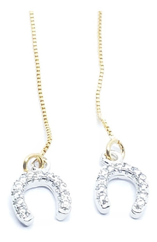 Aretes De Herradura Largos 8 Cm Cristal Y Oro Laminado