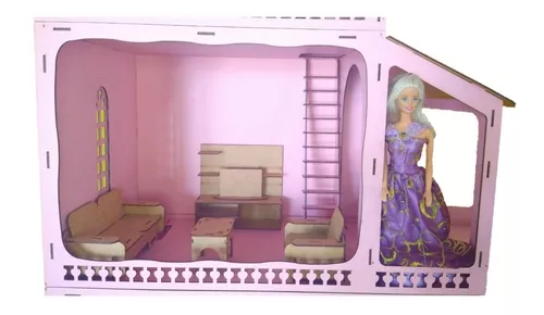Casa Casinha Boneca Escala Barbie Mdf 1.12m + 22 Móveis