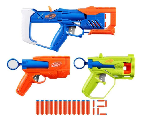 Nerf Kit 3 Lançadores Dardos N Series Triple Action - Hasbro