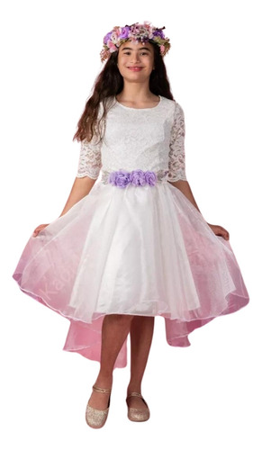 Vestido De Niña Asimétrico Para Matrimonio Bautizo N019