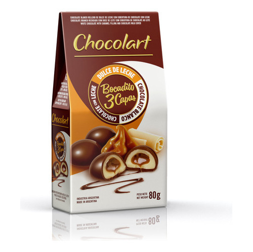 Chocolart Bocadito de Chocolate Tres Capas Rellenos De Dulce De Leche 80g