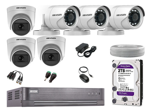 Cámaras De Seguridad Kit 6 Full Hd Hikvision 3 Camaras Audio