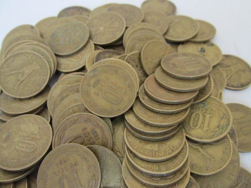 Lote 123 Monedas Chile 10 Pesos De Bronce Decada Años 80 (Usado)