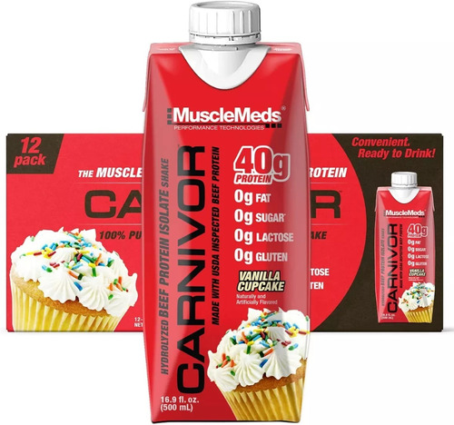 Musclemeds Carnivor Rtd Bebida Liquida 16.9 Oz 12 Pack Vainilla Cupcake