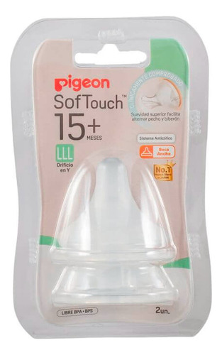 Chupete Tetina Talla Lll 15+ 2 Unid Pigeon Softouch Repuest 
