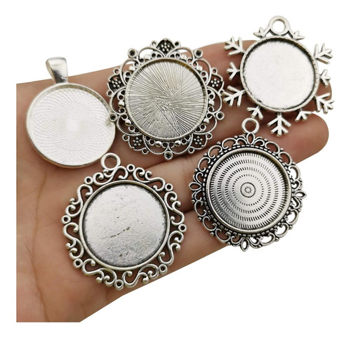 20 Piezas De Ajuste Mixto De 25 Mm, Bandejas Colgantes De En Plata Antigua 25 Mm.