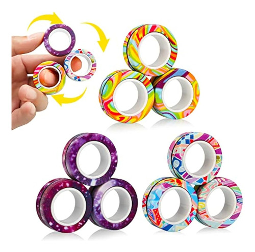 9pcs Dedos Magnéticos Anillo Fidget Juguetes, Colorido Anill