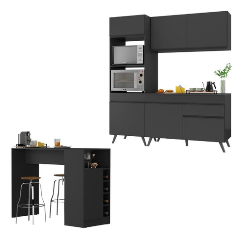 Cozinha Compacta/bancada Americana Veneza Multimóveis Mp2211 Cor Preto