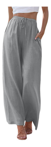 Pantalon Pierna Ancha Algodon Lino Para Mujer Verano Casual