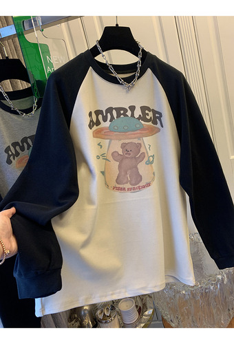 Camiseta Coreana De Oso De Dibujos Animados Con Mangas Raglá