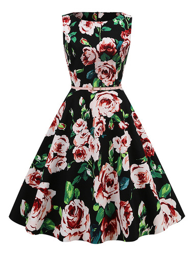 High Quality Cotton 50 S Hepburn Style Vintage Printed Dress