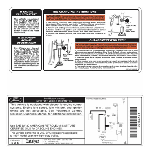 Adesivos Etiquetas De Advertência Kit Motor Ford Ranger 1997 Etrgr97 Frete Fixo Fgc