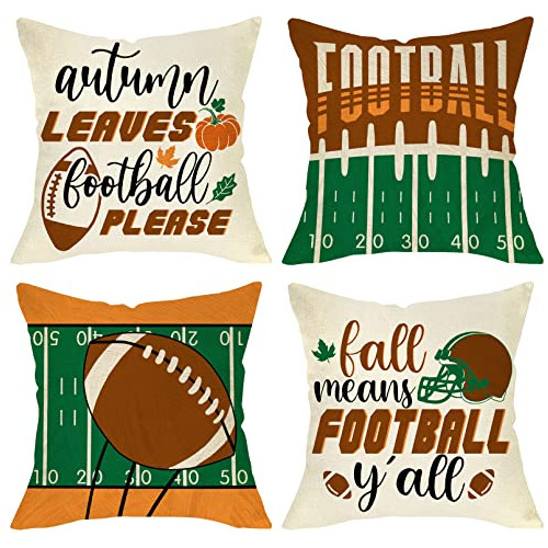 Set De 4 Fundas Decorativas Cojines  Fall Means Footbal...