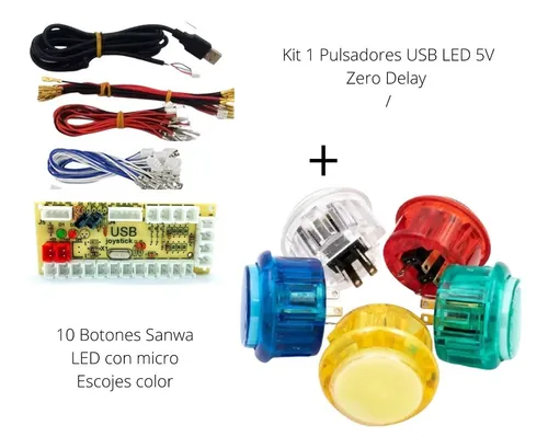 comprar Kit-pulsador Usb Arcade 1 Player 5v+10 Botones Sanwa Led