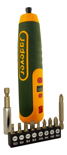 Atornillador Inalámbrico Jadever Carga Usb + Set De Puntas Color Verde/amarillo