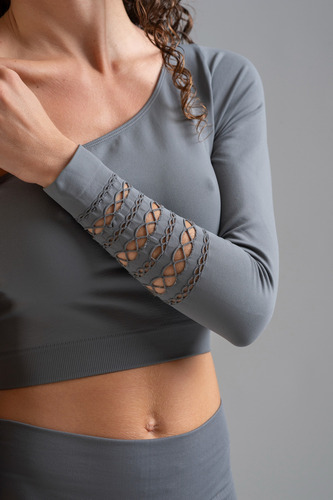 Top Ananda Deportivo 1 Hombro Manga Seamless Mora 2033 Gris Claro Liso 1/2