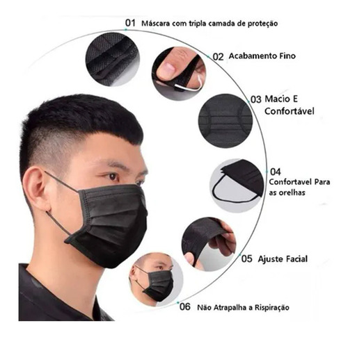 Imagem 5 de 6 de Máscara Descartável Tripla Camada Anvisa Com Clip Nasal 50un