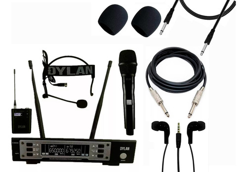 Kit Microfone Sem Fio Dylan D-9005s 1 Mão E 1 Headset Uhf