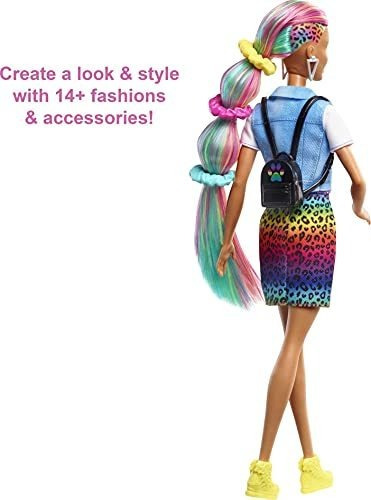 Boneca De Cabelo Barbie Leopard Rainbow Morena Caracterstica