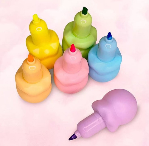 Set De 6 Plumones Con Forma De Helado, 6 Marcatextos Kawaii